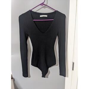 Abercrombie & Fitch Long-Sleeve Deep-V Sweater Bodysuit XS NWT Black ribbed $69